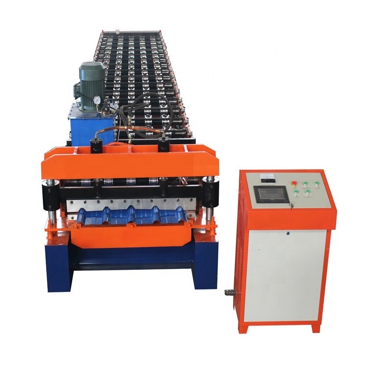 Trapezoid Type 5 Rib Hydraulic Cutting Roof Tile Roll Forming Machine PLC Control